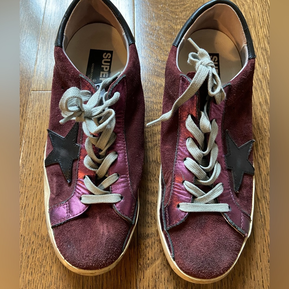 GOLDEN GOOSE Authentic Maroon Super Star Classic Low Top Sneaker. Size 39 (9 US) - Picture 1 of 8